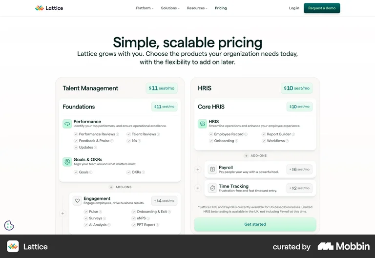 Lattice core products with an add-ons sub-tray for Payroll and Time Tracking
